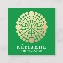 Modern Gold Green Circle Mandala Logo Quadratische Visitenkarte