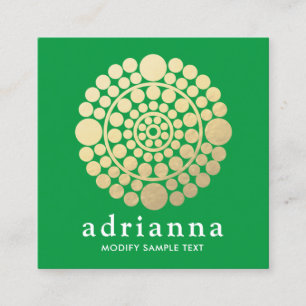 Modern Gold Green Circle Mandala Logo Quadratische Visitenkarte