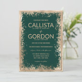 Modern Gold Green Spritzer Glitzer Border Wedding Einladung (Stehend Vorderseite)