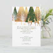 Modern Gold Green Woodland Hirsch Einladung (Stehend Vorderseite)