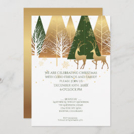 Modern Gold Green Woodland Hirsch Einladung