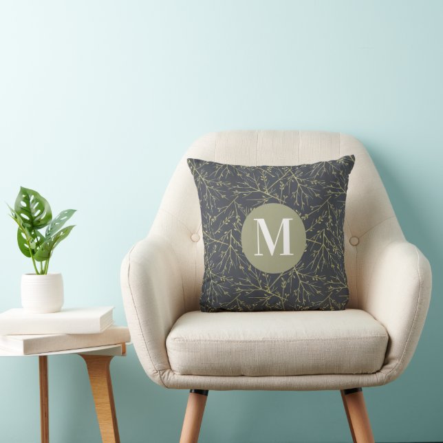 Modern Gold GreenYellow Fall White Monogram Kissen (Stuhl )