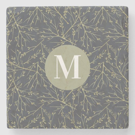 Modern Gold GreenYellow Fall White Monogram Steinuntersetzer (Vorderseite)
