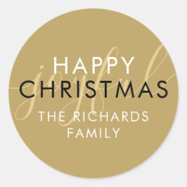 Modern Gold Happy Weihnachts Chic Script Joyful Runder Aufkleber