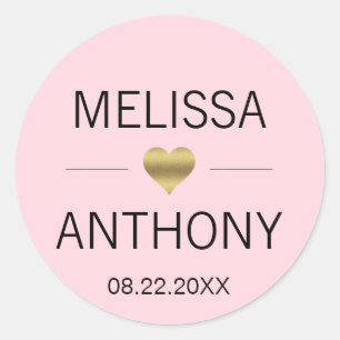 Modern Gold Heart Blush Pink Hochzeitmonogramm Sie Runder Aufkleber