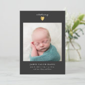 Modern Gold Heart Boy Foto Geburtserklärung Einladung (Stehend Vorderseite)