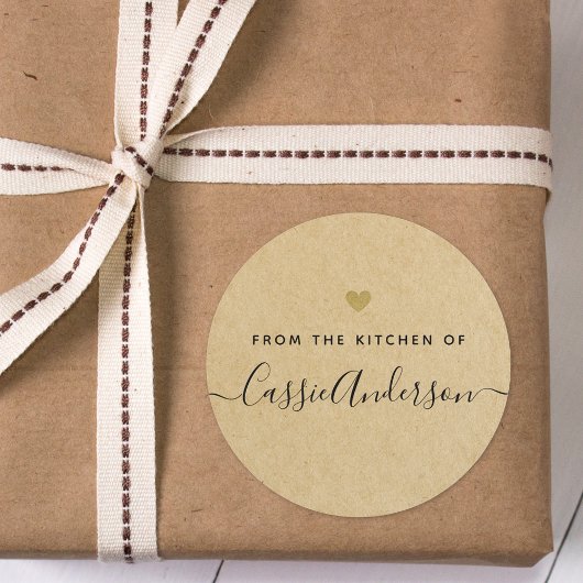 Modern Gold Heart Brown Kraft Baking Gift Runder Aufkleber