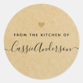 Modern Gold Heart Brown Kraft Baking Gift Runder Aufkleber (Vorderseite)