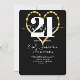 Modern Gold Heart Minimalistisch 21. Geburtstag Einladung
