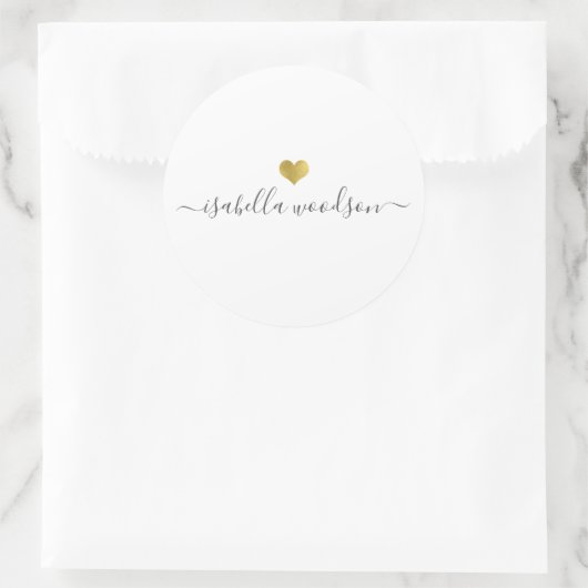 Modern Gold Heart Script Name  Runder Aufkleber (Tasche)