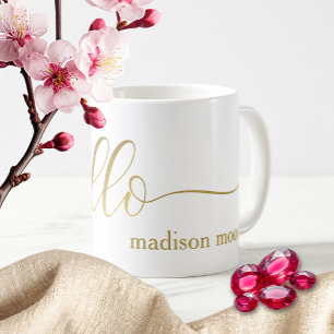 Modern Gold "Hello" Name Personalisiert Cup/ Kaffeetasse