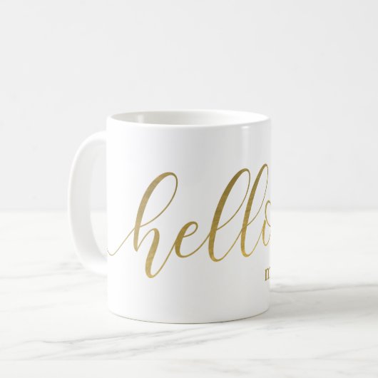 Modern Gold "Hello" Name Personalisiert Cup/ Kaffeetasse (Vorderseite Links)
