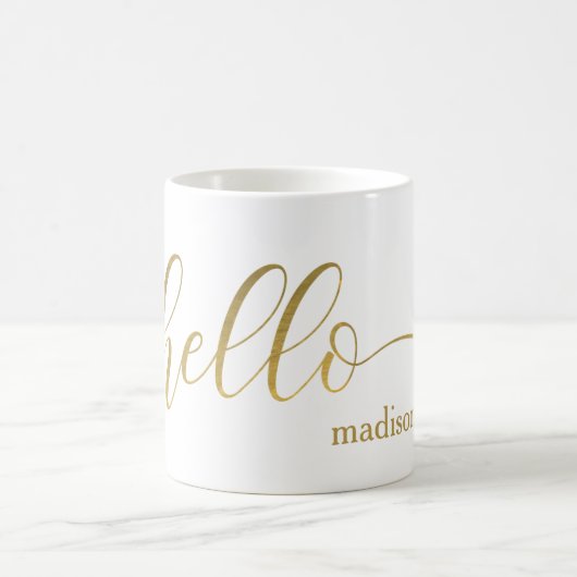 Modern Gold "Hello" Name Personalisiert Cup/ Kaffeetasse (Mittel)