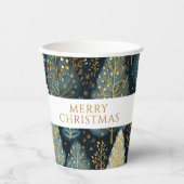 Modern Gold Holiday Forest Frohe Weihnachten Pappbecher (Vorderseite)