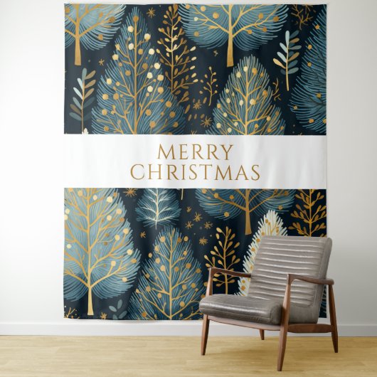 Modern Gold Holiday Forest Frohe Weihnachten Wandteppich (Beispiel)