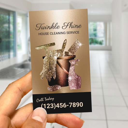 Modern Gold House Cleaning Service Housekeeping Visitenkarte