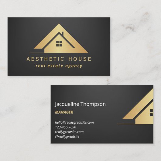 Modern Gold House Logo Real Anwesen Realtor black Visitenkarte (Vorne/Hinten)