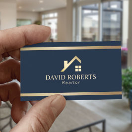 Modern Gold House Logo Real Anwesen Realtor Navy Visitenkarte