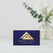 Modern Gold House Logo Real Anwesen Realtor Navy Visitenkarte (Stehend Vorderseite)