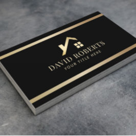 Modern Gold House Logo Real Estate Realtor Black Visitenkarte