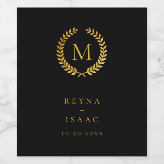 Modern Gold Laurel Wreath Monogram Weinetikett (Einzelnes Label)