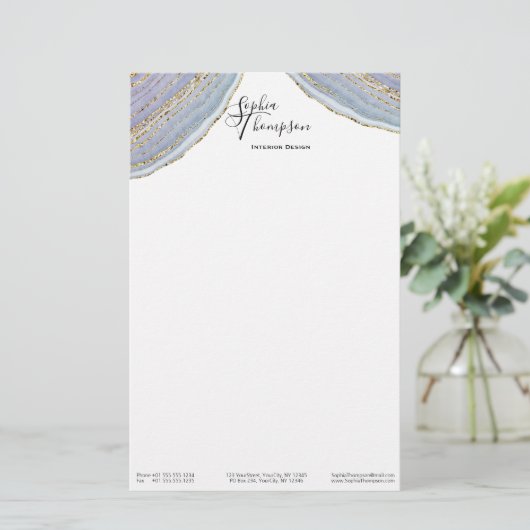 Modern Gold Lavender Geode Agate - Stationery Briefpapier (Stehend Vorderseite)