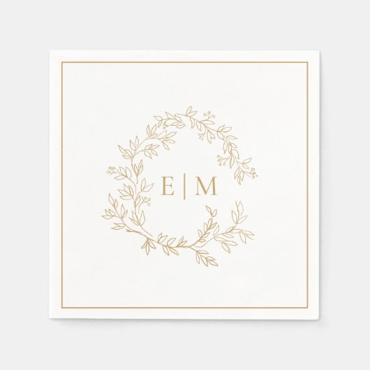 Modern Gold Leafy Wappen Monogram Wedding Napkins Serviette (Vorderseite)