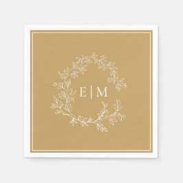 Modern Gold Leafy Wappen Monogram Wedding Napkins Serviette