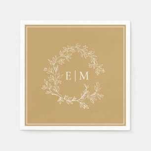 Modern Gold Leafy Wappen Monogram Wedding Napkins Serviette
