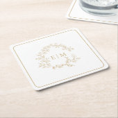 Modern Gold Leafy Wappen Monogram Wedding Square P Rechteckiger Pappuntersetzer (angewinkelt)