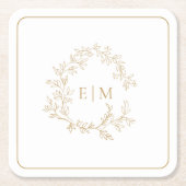Modern Gold Leafy Wappen Monogram Wedding Square P Rechteckiger Pappuntersetzer (Vorderseite)