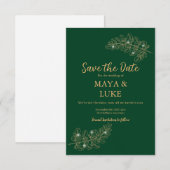 Modern Gold leaves Emerald Save The Date (Vorne/Hinten)