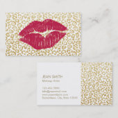 Modern Gold Leopard Print Red Kiss Makeup Artist Visitenkarte (Vorne/Hinten)