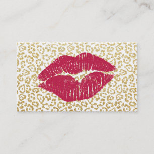 Modern Gold Leopard Print Red Kiss Makeup Artist Visitenkarte