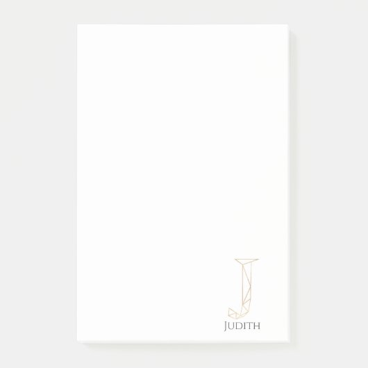 Modern Gold Letter J Monogram Personalisiert Post-it Klebezettel (Vorderseite)