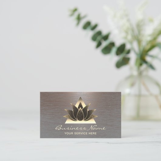 Modern Gold Lotus Logo Stilvoll mit Kupfer Salon W Visitenkarte (Stehend Vorderseite)