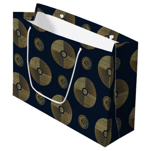Modern Gold Luxus Art Deco Circles Große Geschenktüte (Vorderseite Schrägansicht)