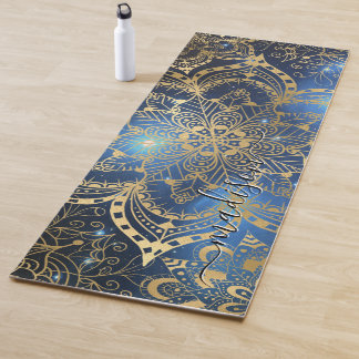Modern Gold Mandala Blue Nebula Custom Name Yogamatte