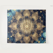 Modern Gold Mandala Blue Starry Night Celestial Wandteppich (Vorderseite (Horizontal))