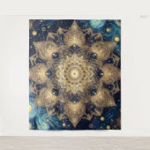 Modern Gold Mandala Blue Starry Night Celestial Wandteppich (Vorderseite)