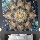 Modern Gold Mandala Blue Starry Night Celestial Wandteppich
