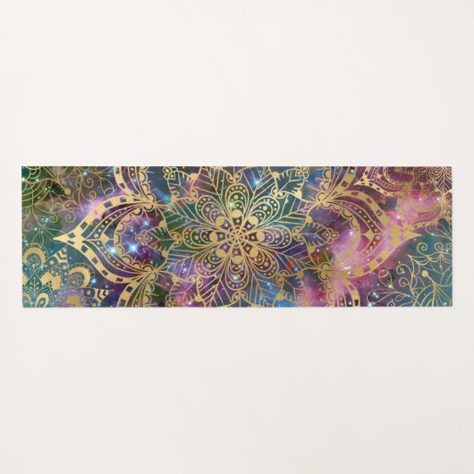 Modern Gold Mandala Lila Nebel Individuelle Name Yogamatte (Rückseite (Horizontal))