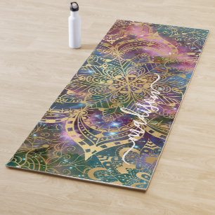 Modern Gold Mandala Lila Nebel Individuelle Name Yogamatte