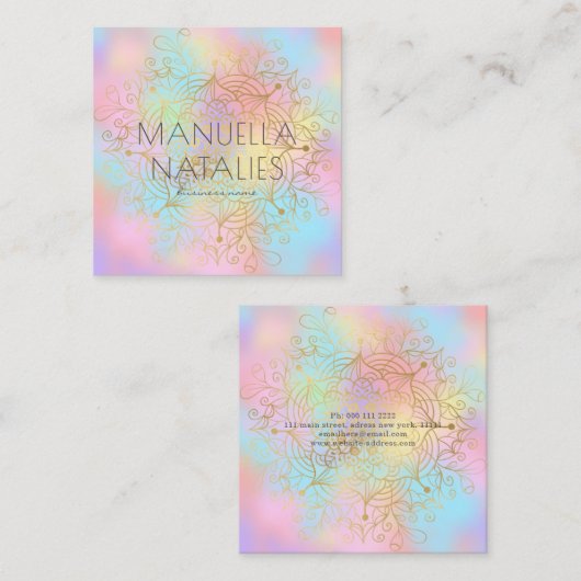 Modern Gold Mandala Pastel Gradient Makeup Artist Quadratische Visitenkarte (Vorne/Hinten)
