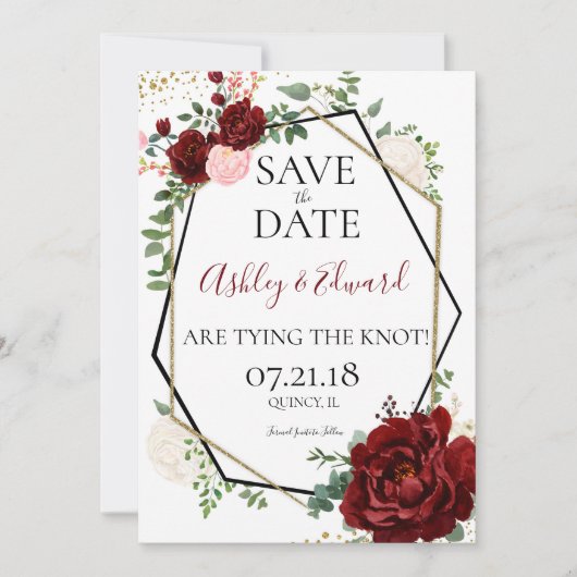 Modern Gold Marsala Geometric Save the Date (Vorderseite)