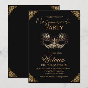 Modern Gold Masquerade Party Geburtstag Einladung