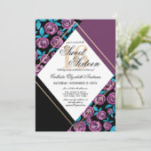 Modern Gold Mauve Black Blume Wasserfarbe Süß 16 Einladung (Stehend Vorderseite)