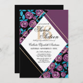 Modern Gold Mauve Black Blume Wasserfarbe Süß 16 Einladung (Vorne/Hinten)