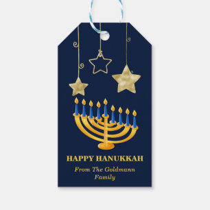 Modern Gold Menorah & Star Happy Hanukkah Geschenkanhänger