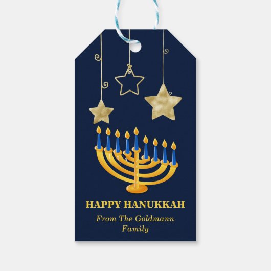 Modern Gold Menorah & Star Happy Hanukkah Geschenkanhänger (Rückseite)